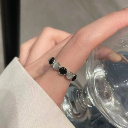 Black and White Cat's Eye Stone Ring