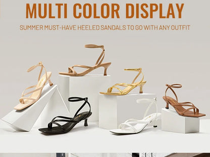 Strappy Kitten Heels Square Toe Sandals