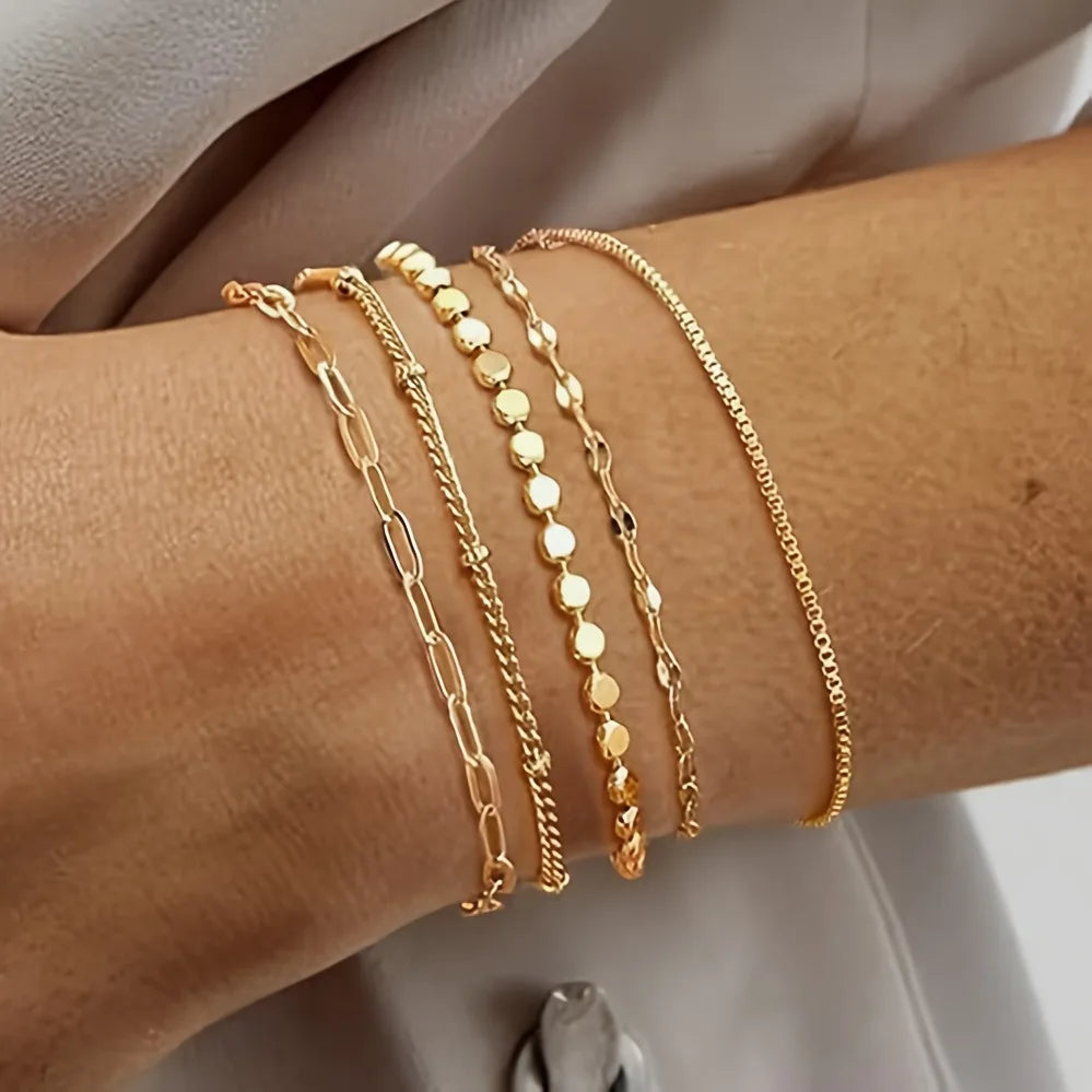 5-piece minimalist metal chain bracelet