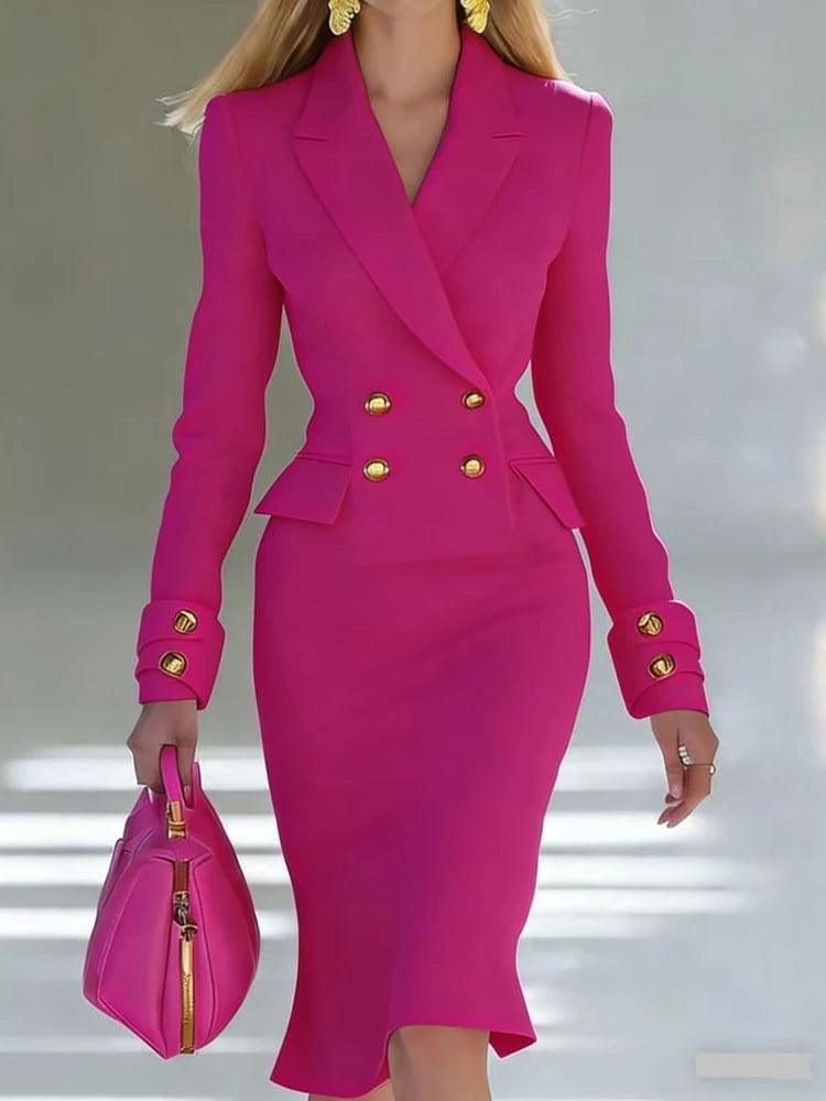 Women Elegant Blazer Double Breasted Dress