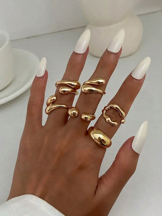 6pcs/Set Vintage Teardrop Design Rings,