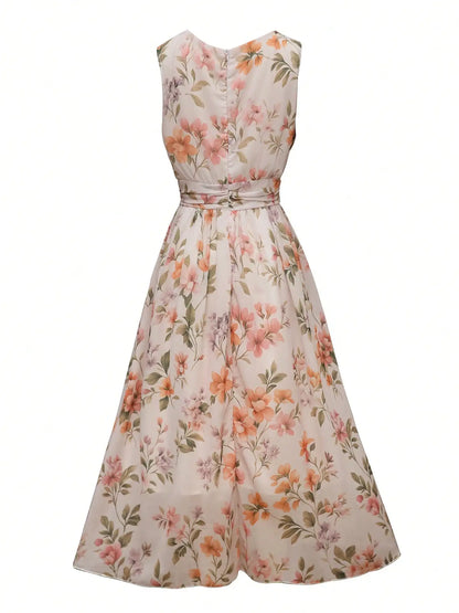 Women's Floral Print V-Neck Wrap Dress
