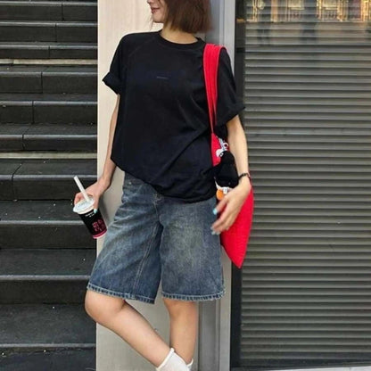 Casual Denim Shorts Wide Leg