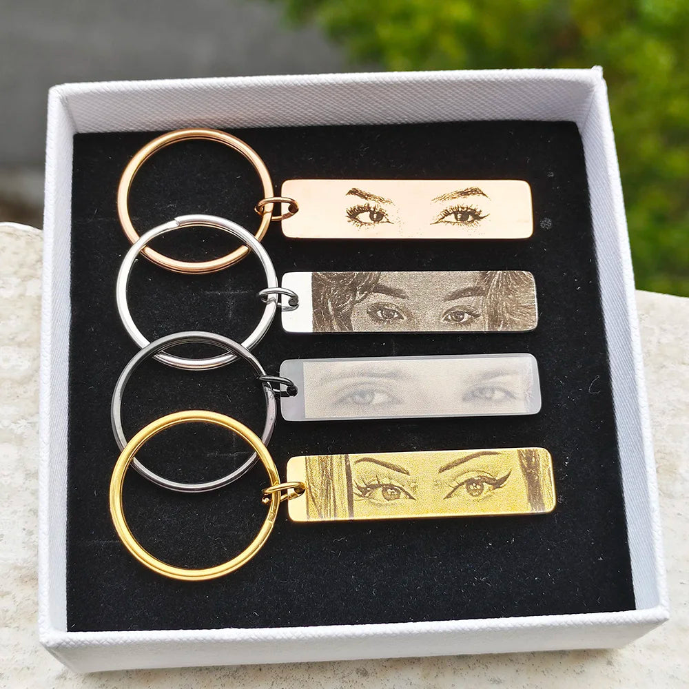 Eyes Photo Key Chain Gold Butterfly