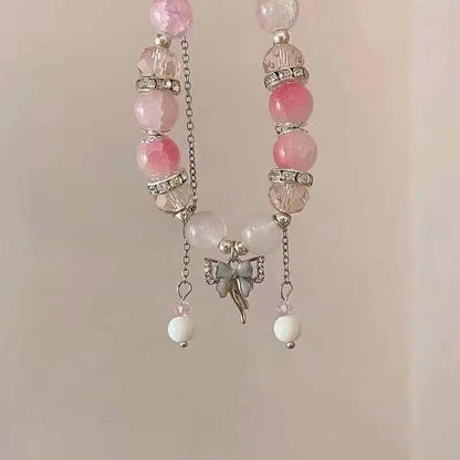 Crystal Flowers Butterfly Pendant Beaded Bracelet