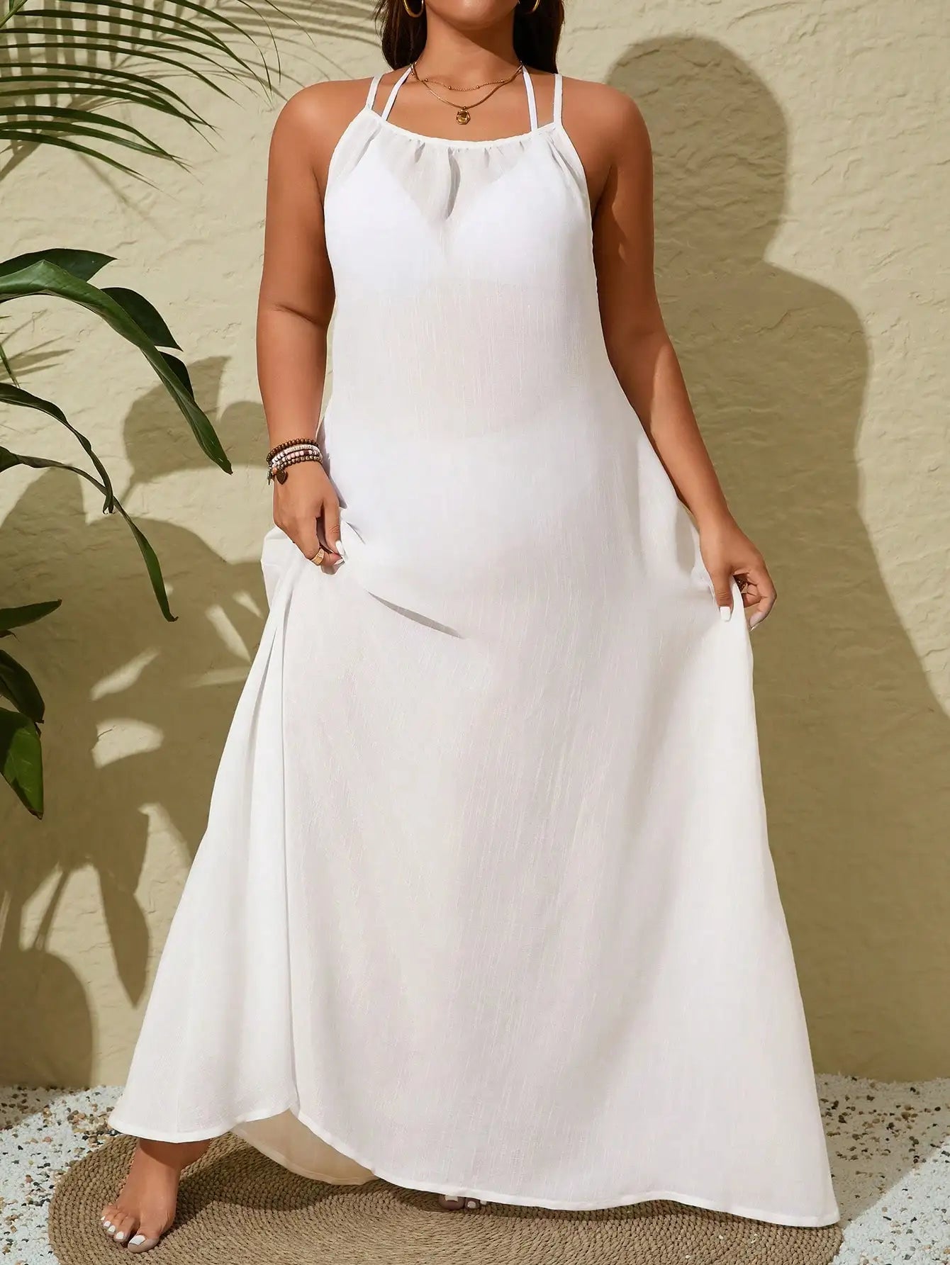White Halter Backless Maxi Dress