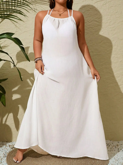 White Halter Backless Maxi Dress