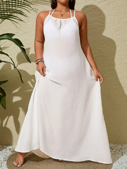 White Halter Backless Maxi Dress