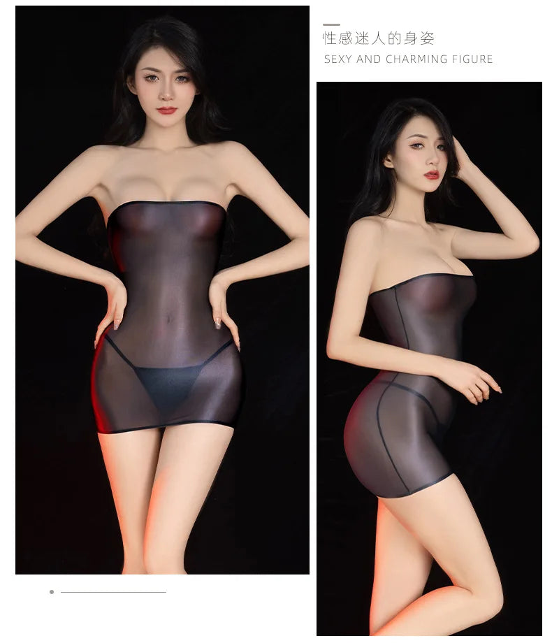 Sexy Oil Glossy Shin Sheer Micro Mini Dress