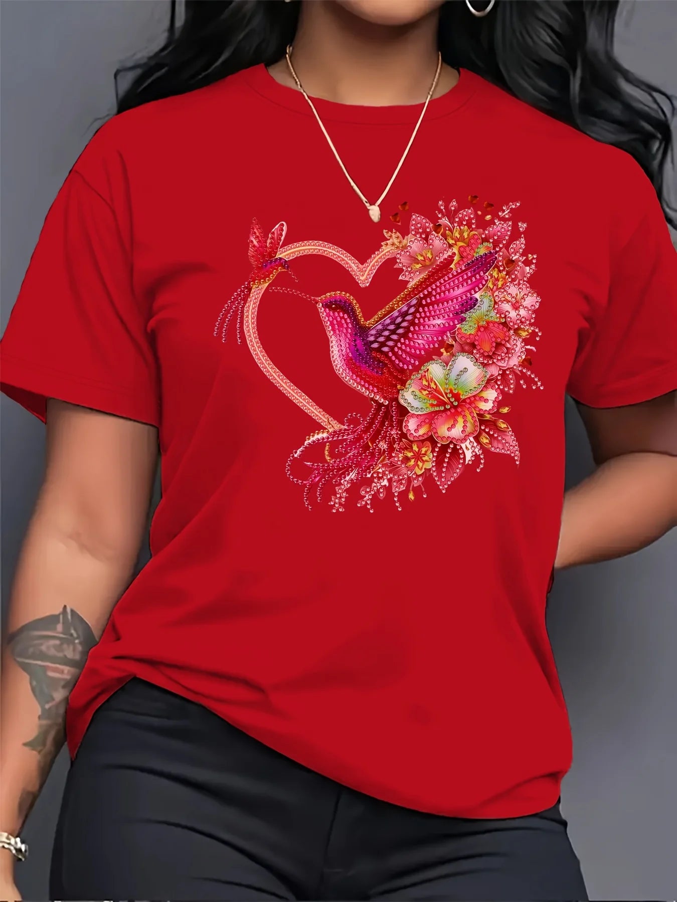 Floral Hummingbird Heart Women's Tee