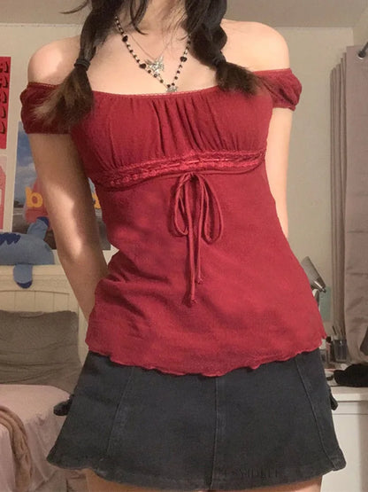 Sweet Lace Women Off Shoulder Tops