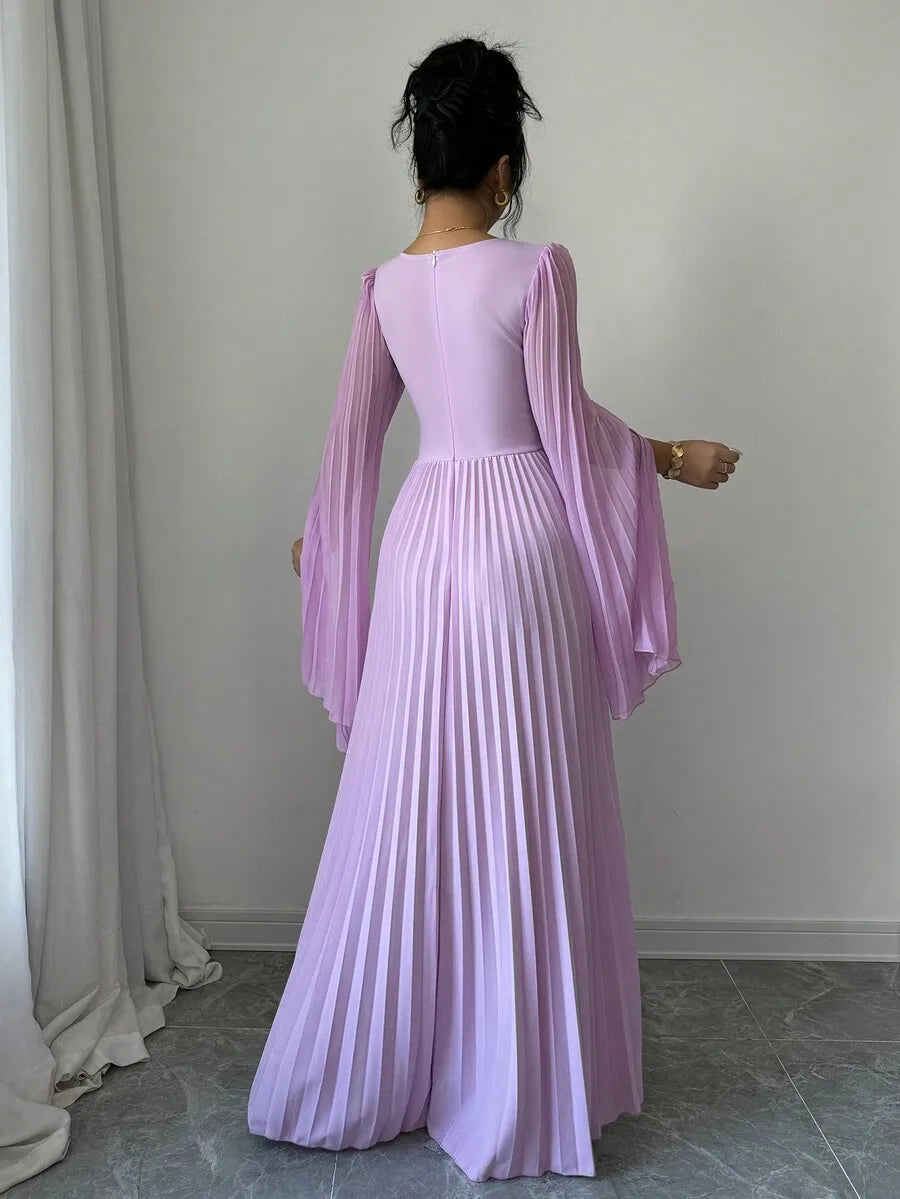 V-Neck Pleated Maxi Dress