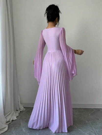 V-Neck Pleated Maxi Dress