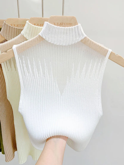 Mesh Knitted  Sleeveless Sweater