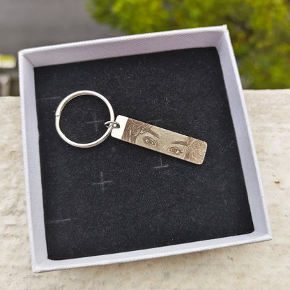 Eyes Photo Key Chain Gold Butterfly