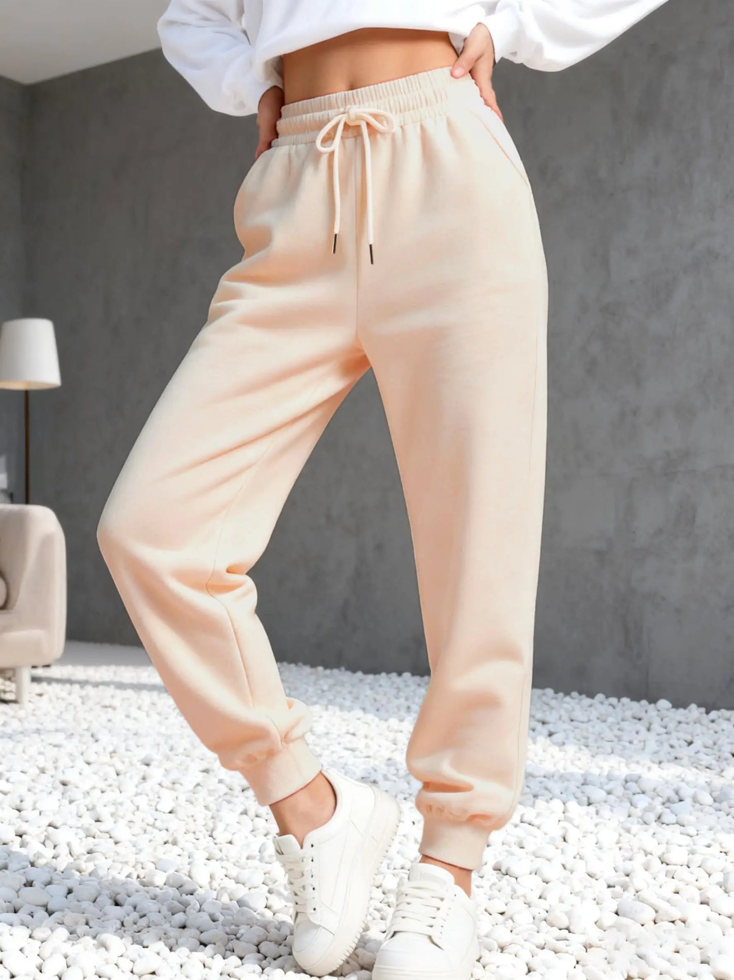 Womens Solid Color Autumn Sweatpants  Woman All-Match Drawstring Pant Y2K Colorful Jogging Pants Fashion Fleece Sportspants