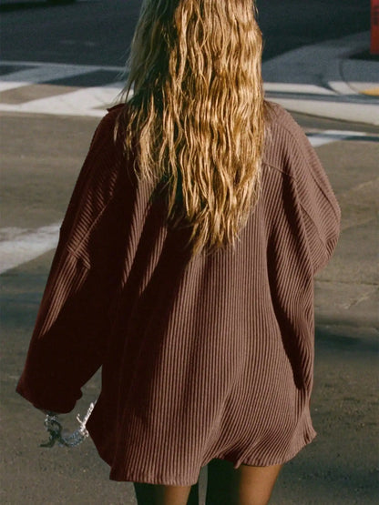 Deep V-Neck Knit Top Oversized Long Sleeve