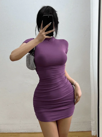 Sexy Tight Pleated Waist Mini Dress