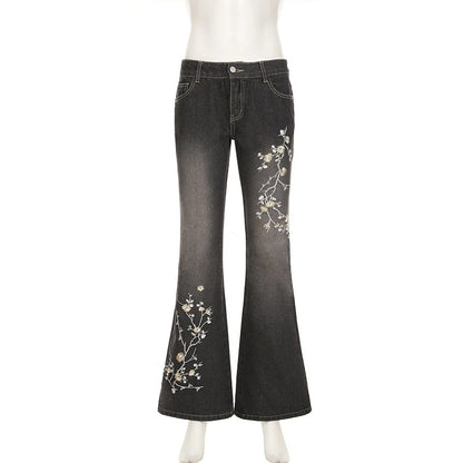 Floral Embroidery Jeans Vintage