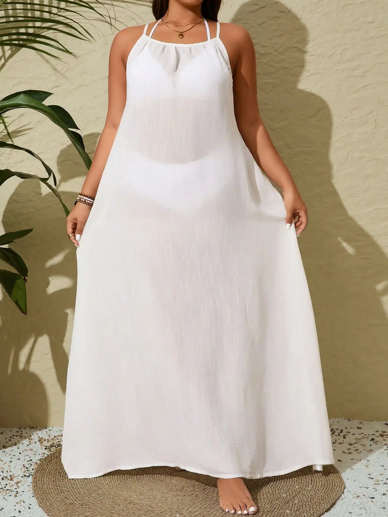White Halter Backless Maxi Dress