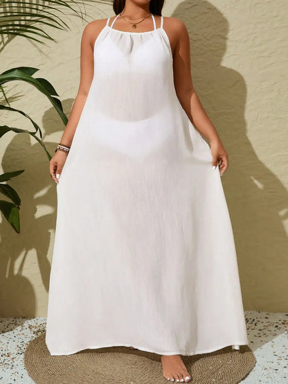 White Halter Backless Maxi Dress
