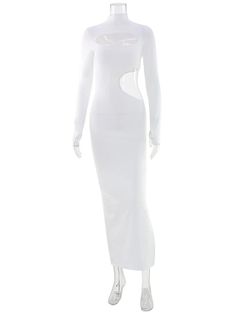 Turtleneck Long Sleeves Hollow Out Sheath