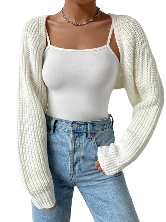 Open Front Cropped Cardigan Long Sleeve