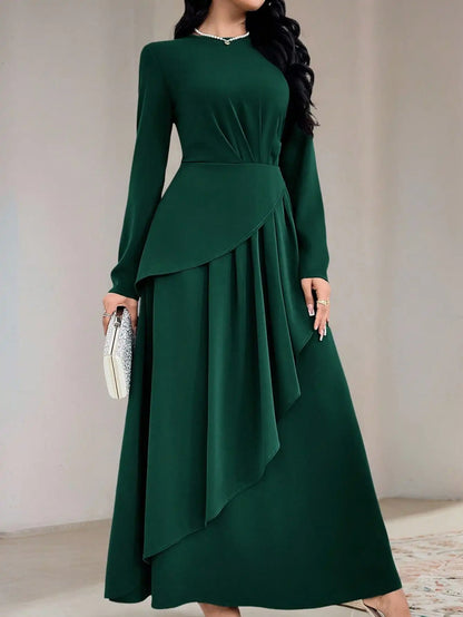 Sage Green Round Neck Long Sleeve Dress