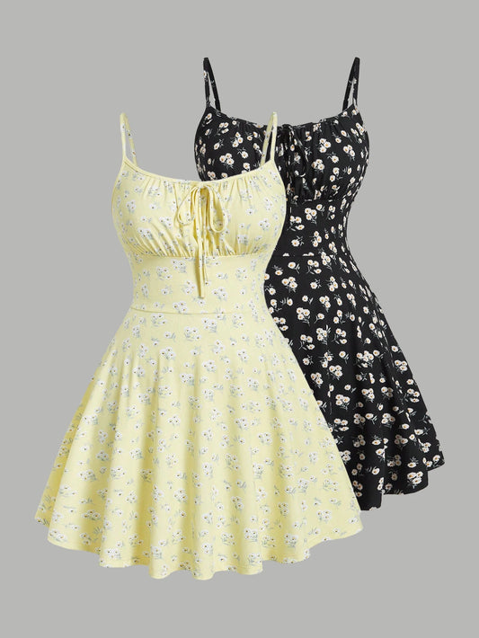 floral elegant sleeveless thin strap camisole dress