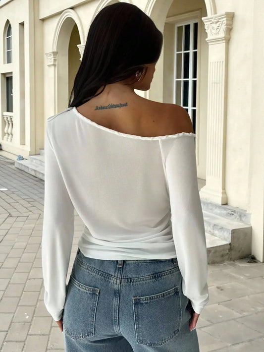 Women's White Off-Shoulder Long Sleeve Top