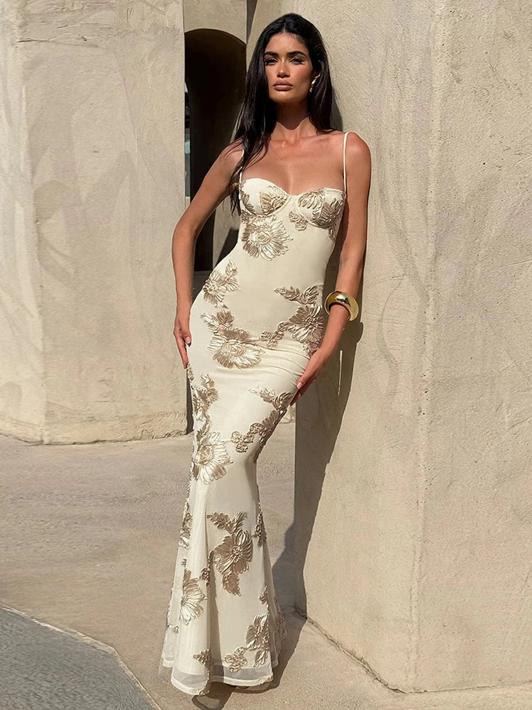 Elegant Flower Embroidery Maxi Dress