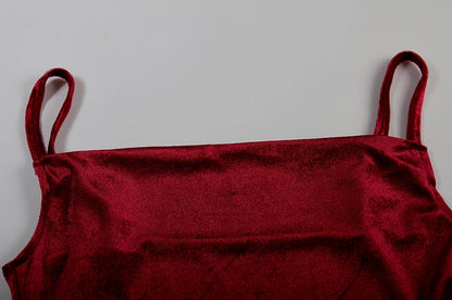 Velvet Swing Collar Sleeveless Slip Dress.