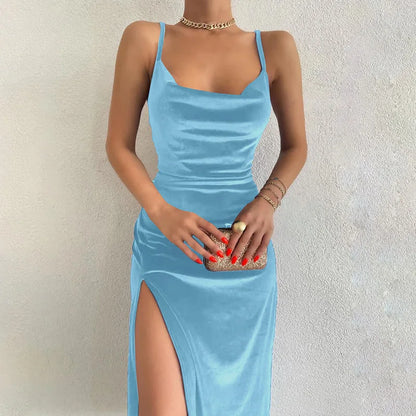 Velvet Swing Collar Sleeveless Slip Dress.