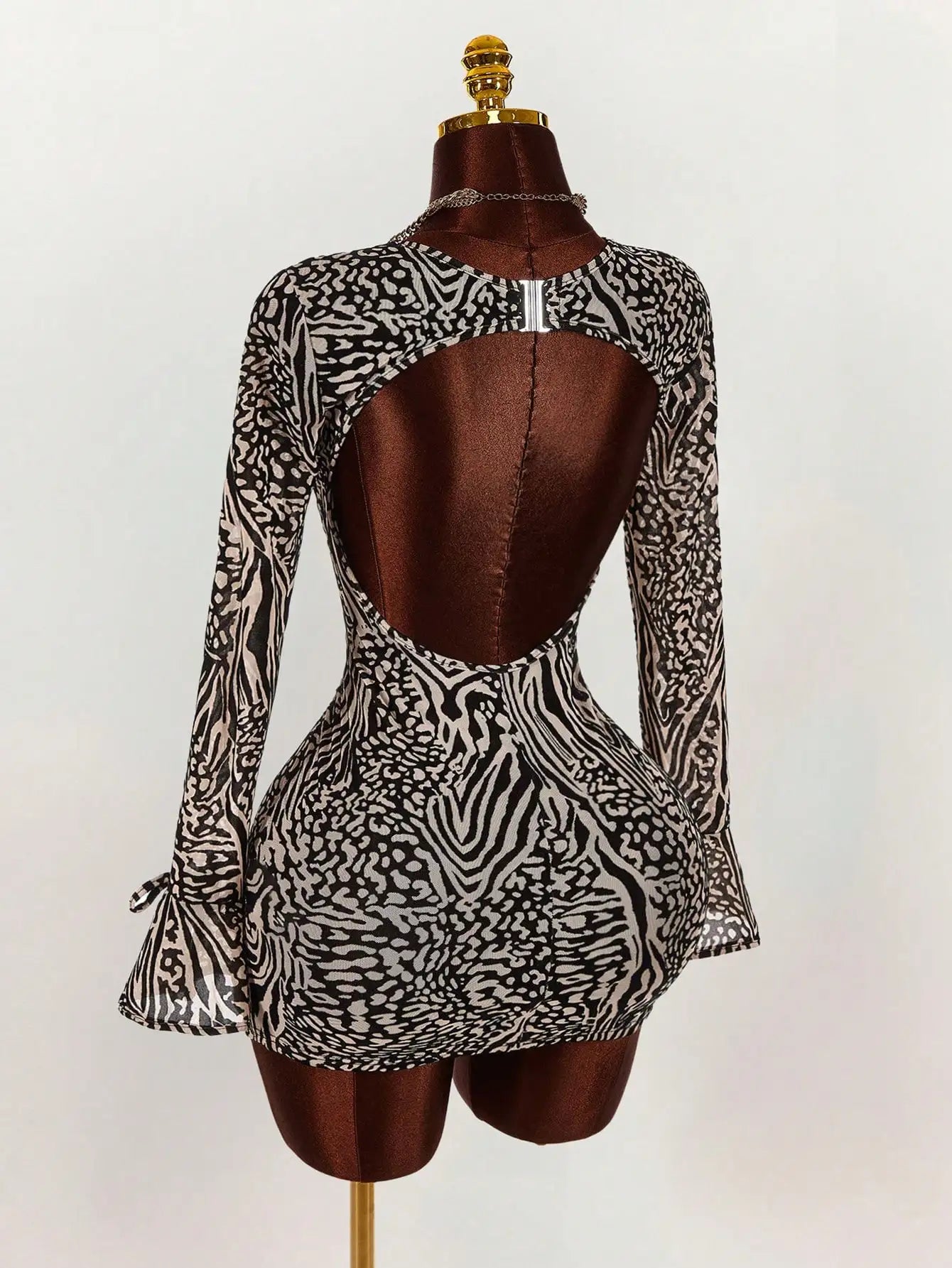 Sequin Elegant Mini Dress, Leopard Print