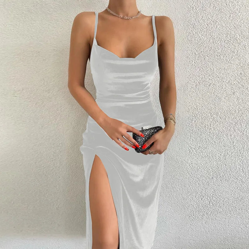 Velvet Swing Collar Sleeveless Slip Dress.