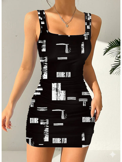 Geometric Print Round Neck Sleeveless Camisole Dress
