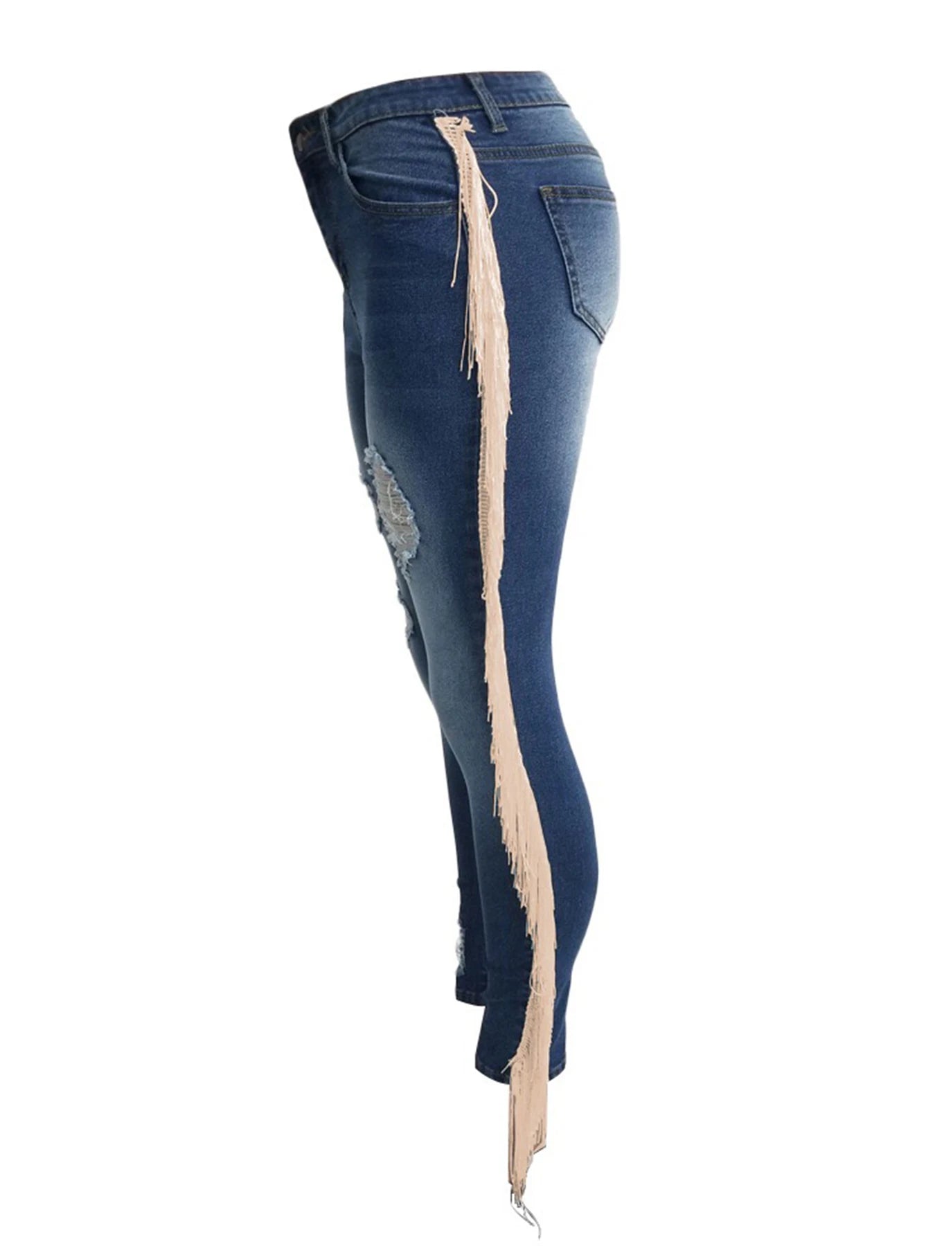 Women's High Waist Elastic Hole Slim Jeans