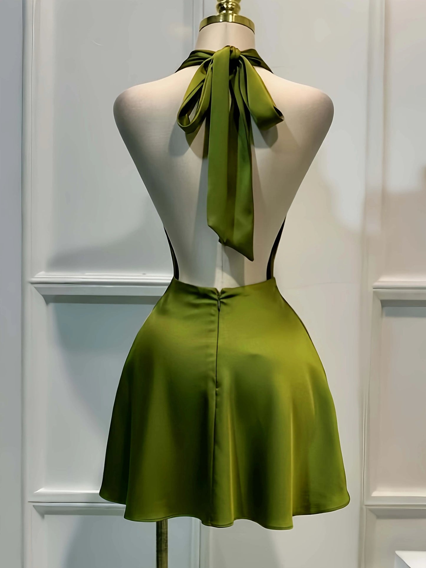 Elegant Satin, Open Back Fitted Midi Dress,
