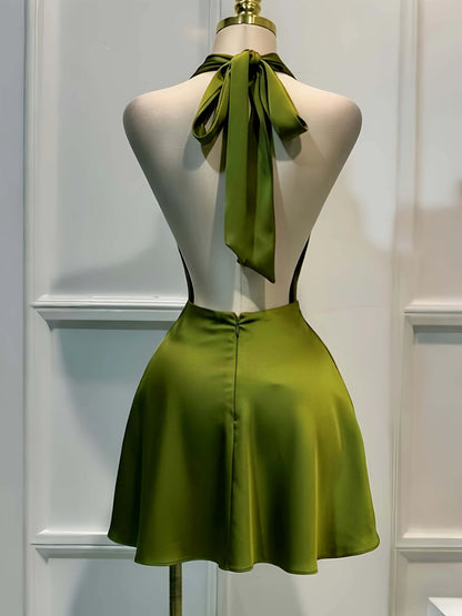 Elegant Satin, Open Back Fitted Midi Dress,