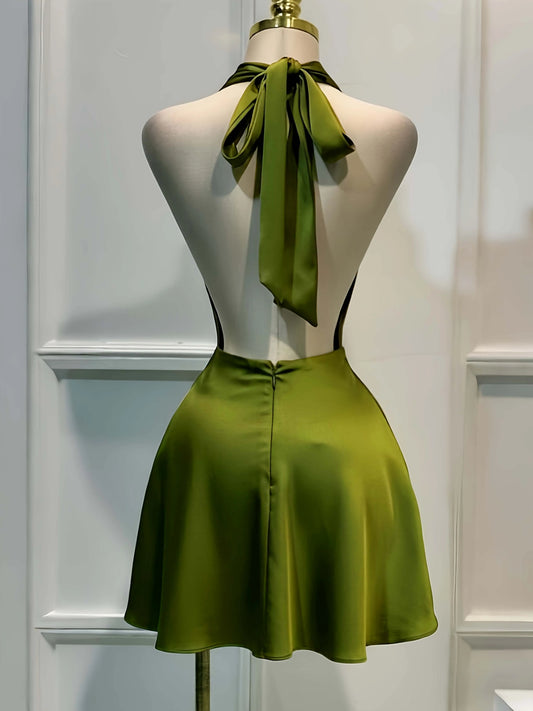 Elegant Satin, Open Back Fitted Midi Dress,