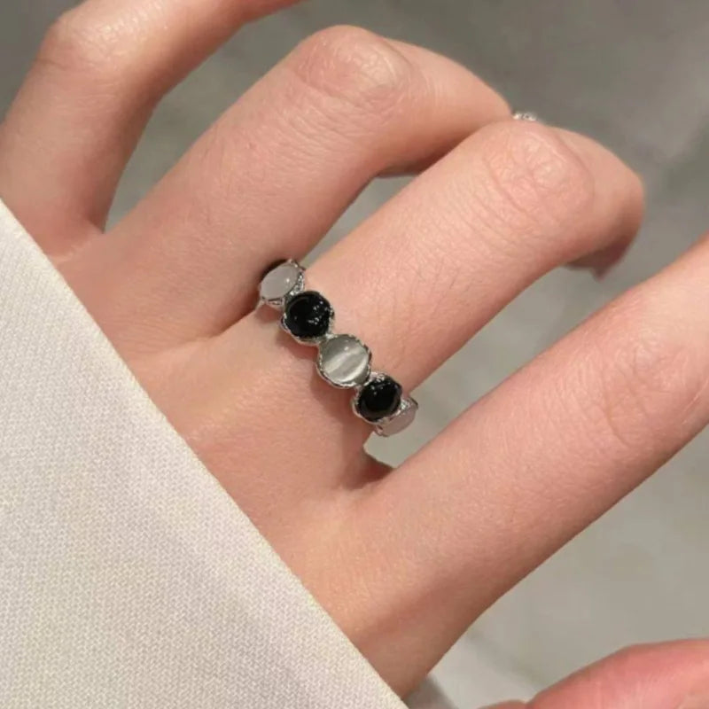 Black and White Cat's Eye Stone Ring