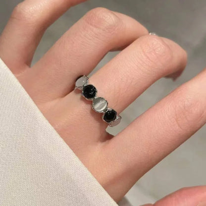 Black and White Cat's Eye Stone Ring