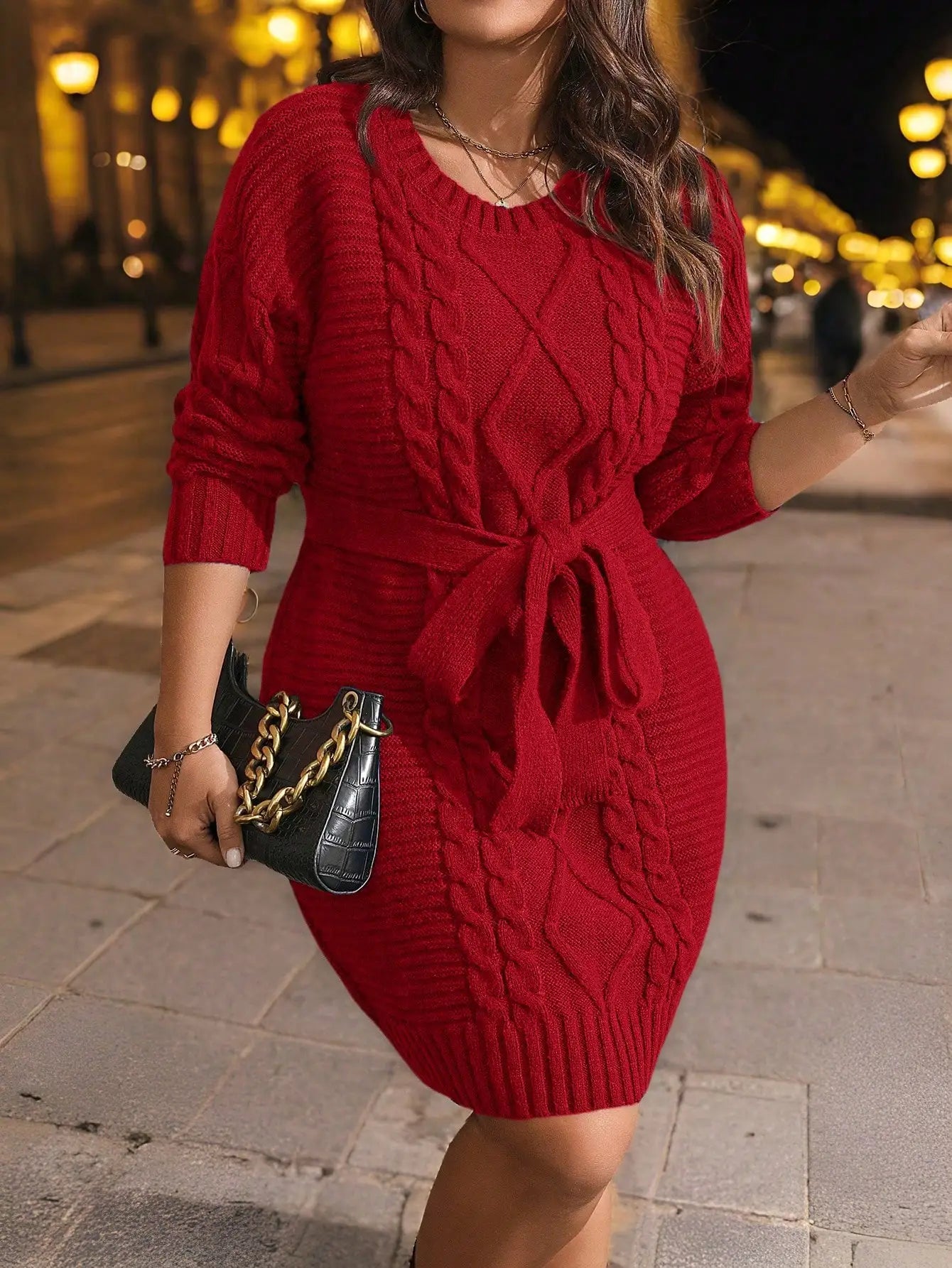 Plus Size Women's Knit Cable Sweater Dress