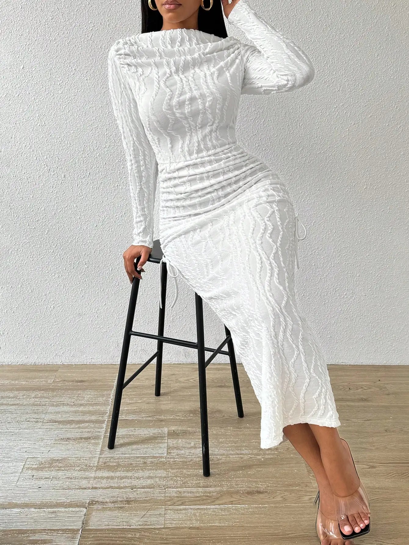 Lady Boat Neck White Dress