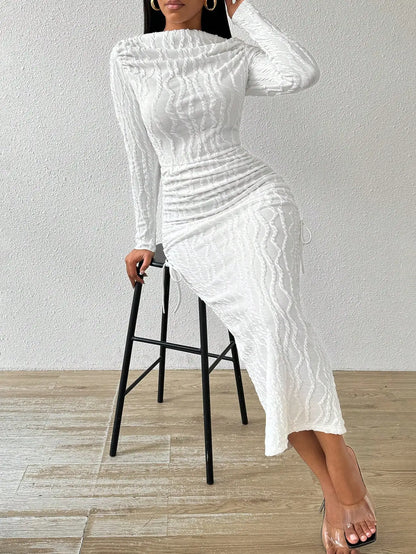 Lady Boat Neck White Dress
