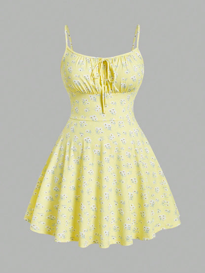 floral elegant sleeveless thin strap camisole dress