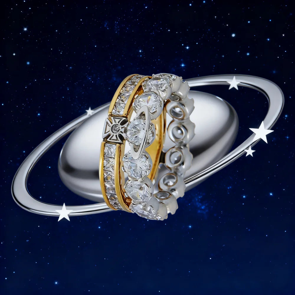 Sterling Silver Double-layer Diamond Saturn Ring