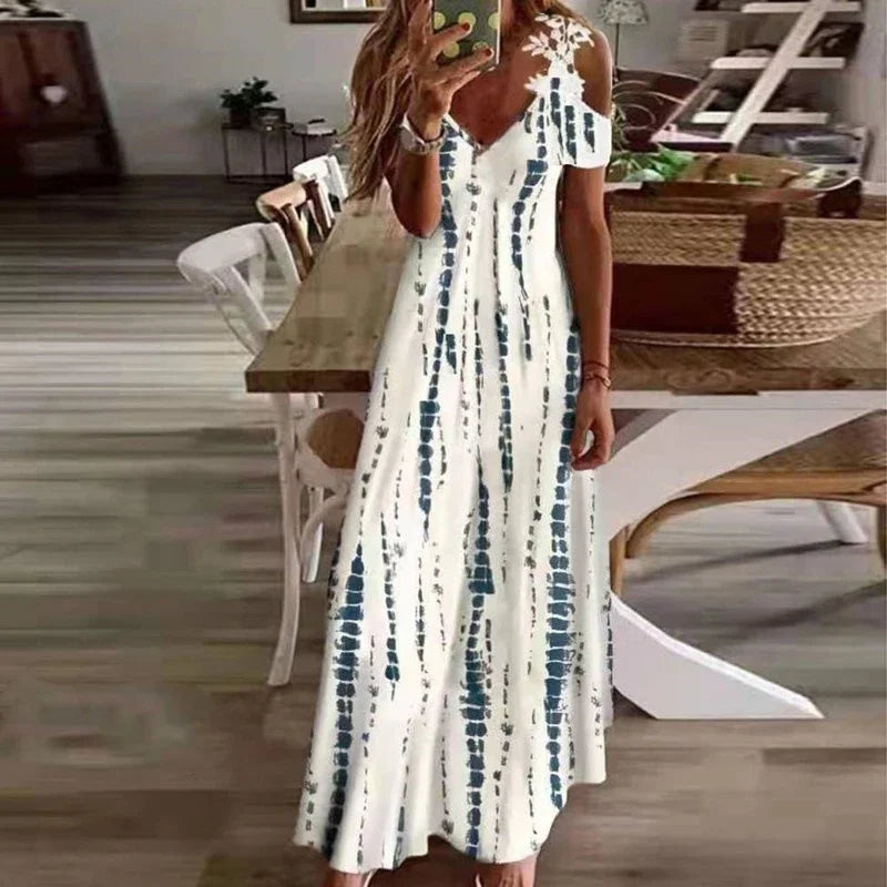 Printed White Lace Sleeveless Suspender Dress