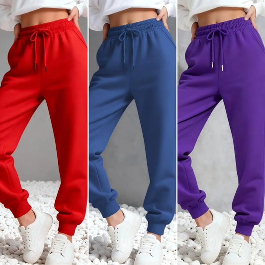 Womens Solid Color Autumn Sweatpants  Woman All-Match Drawstring Pant Y2K Colorful Jogging Pants Fashion Fleece Sportspants