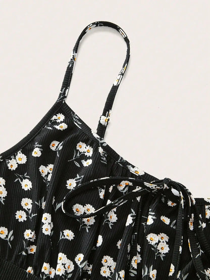 floral elegant sleeveless thin strap camisole dress